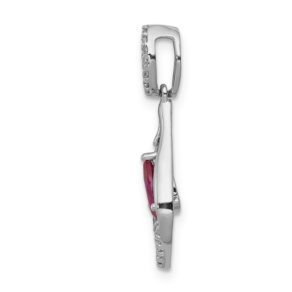 14k White Gold Diamond & Red Ruby Teardrop Dangle Necklace Charm Pendant - Picture 2 of 4